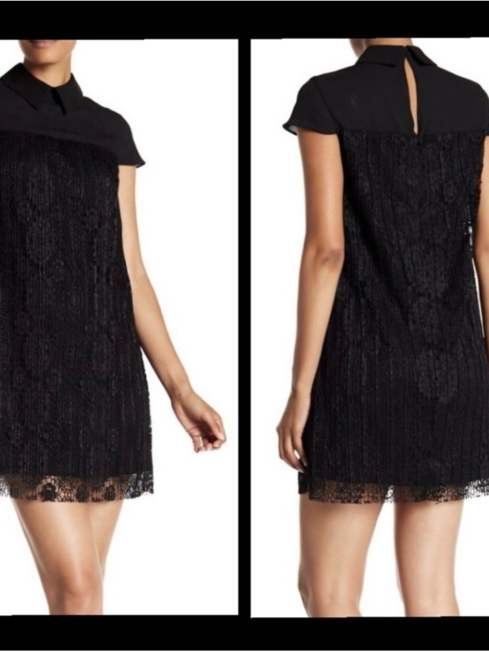 Nanette Lepore Black Lace Shift Dress with Collar Detail